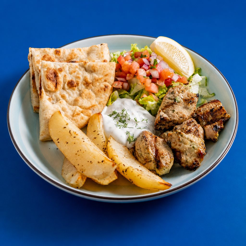 Chicken Souvlaki Plate.