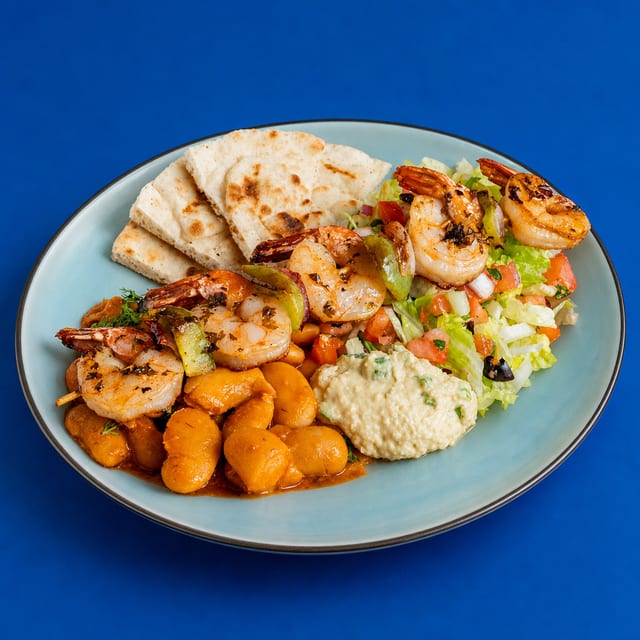 Grilled Shrimp Kabob Platter.
