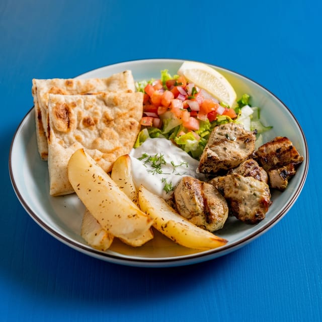 Chicken Souvlaki Plate.